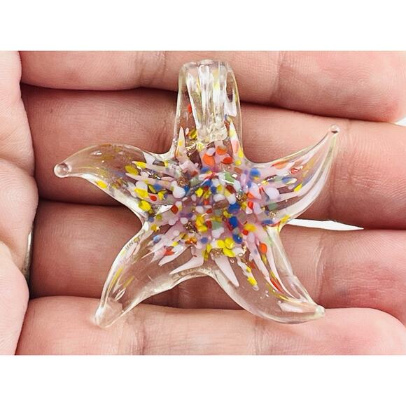 Gorgeous Murano Style Glass Starfish Pendant Lavender Blown Sea Anemone Star Bea - Picture 9 of 12